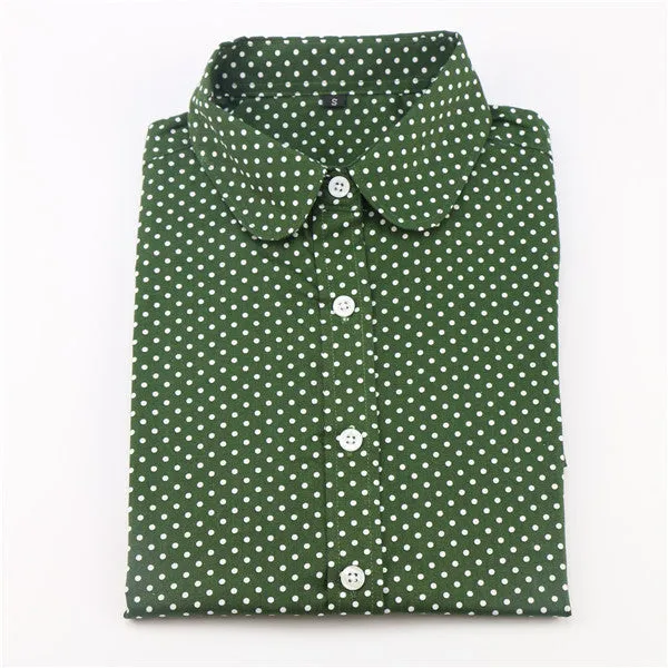 Brand Polka Dot Shirt Women Long Sleeve Blouse Cotton Plus Size Ladies Tops Turn-Down Collar