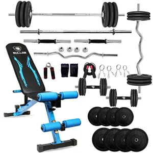 BULLAR, gym bench, bench for home gym, perfect gym bench for home workout, idol for bench press, and squat rack (Adjustable Bench with 30kg rubber combo)