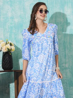 Buy Blue Cotton Party Dress For Women Online In India - Zola