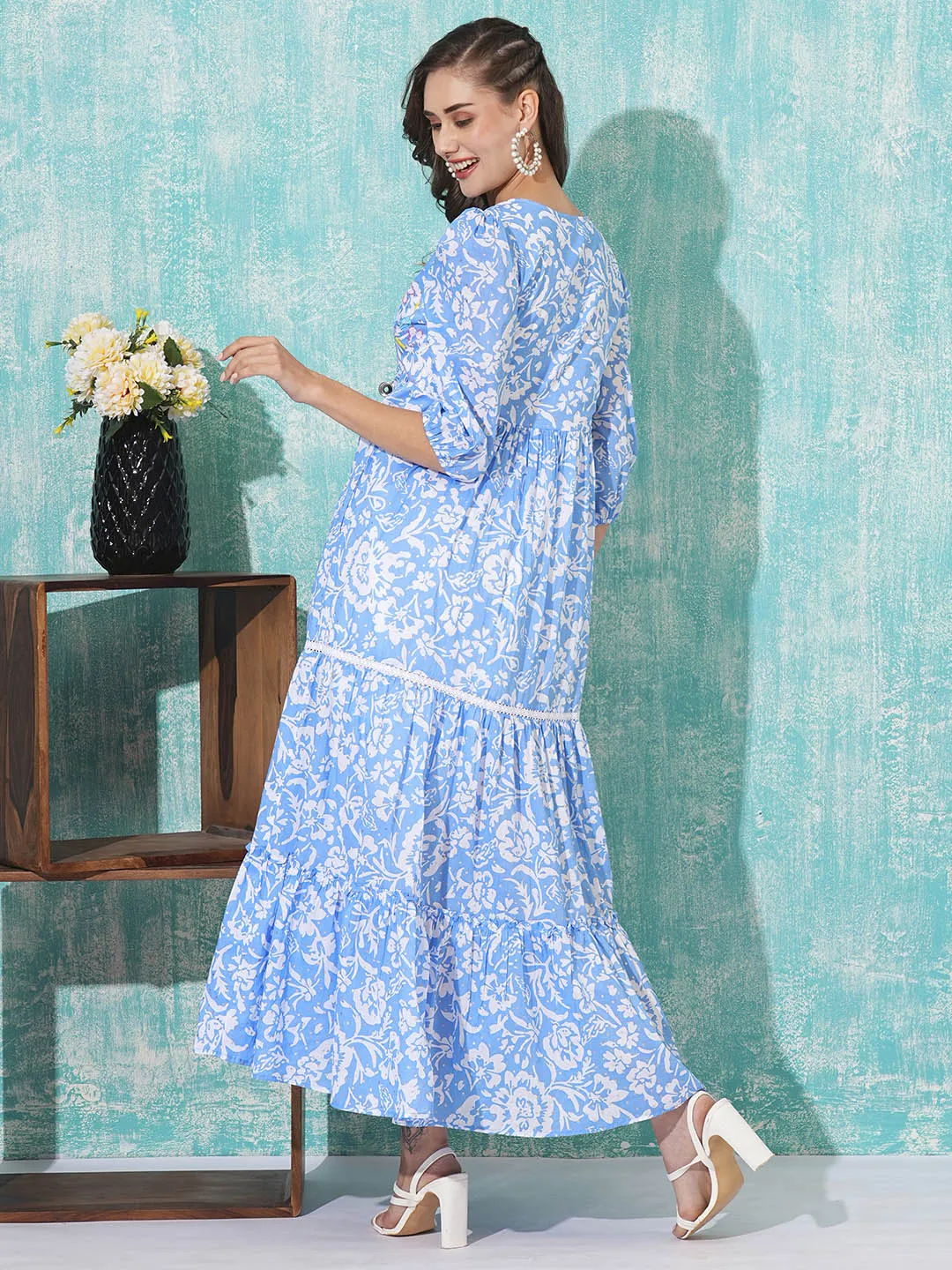 Buy Blue Cotton Party Dress For Women Online In India - Zola