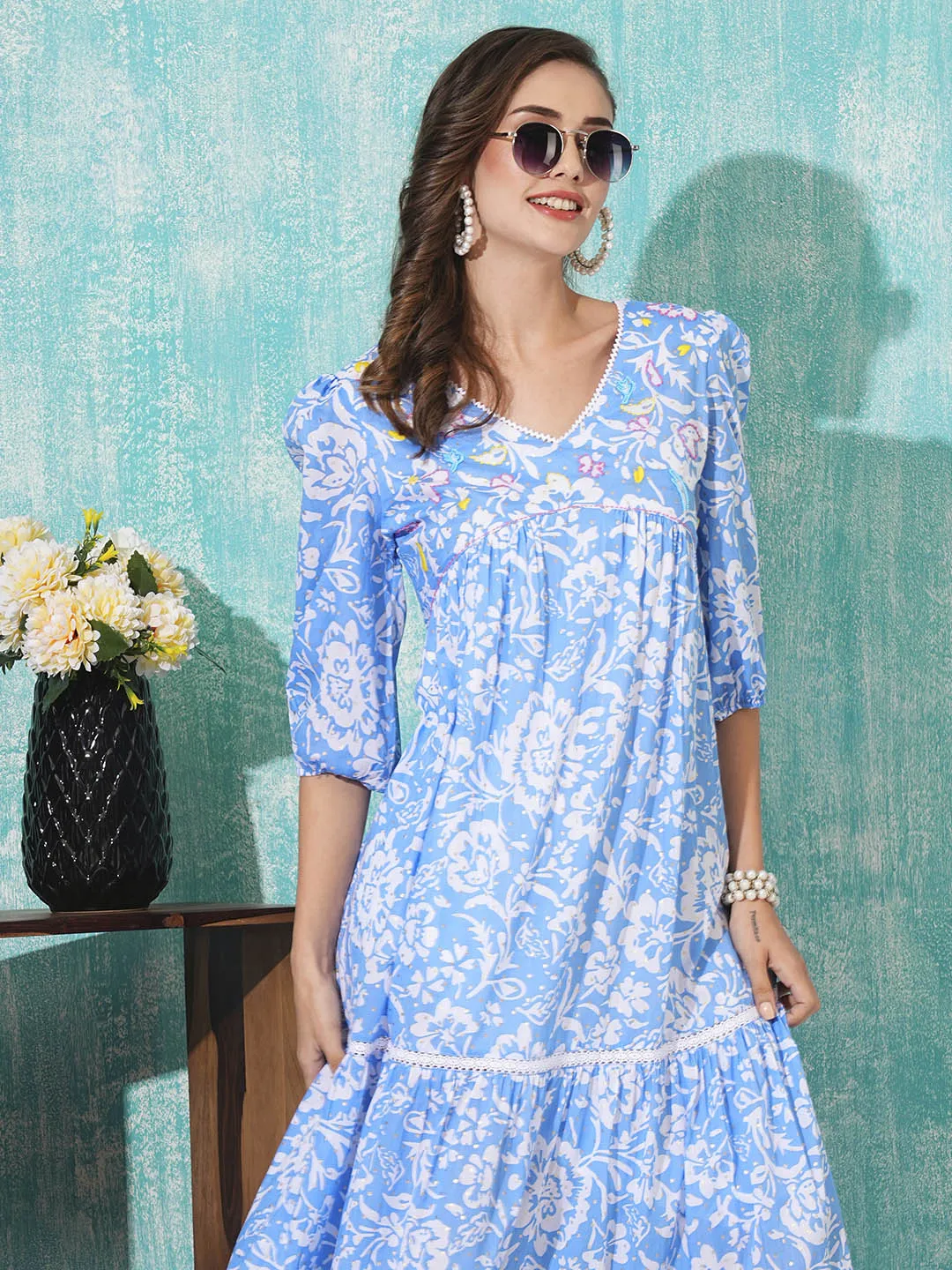 Buy Blue Cotton Party Dress For Women Online In India - Zola