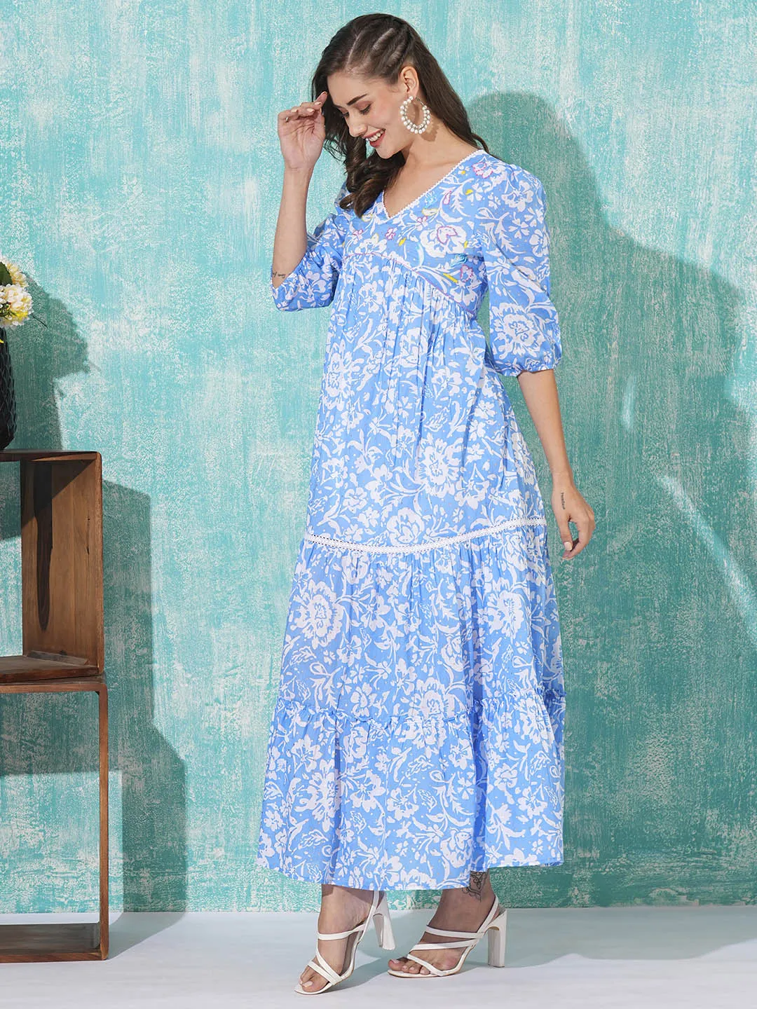 Buy Blue Cotton Party Dress For Women Online In India - Zola