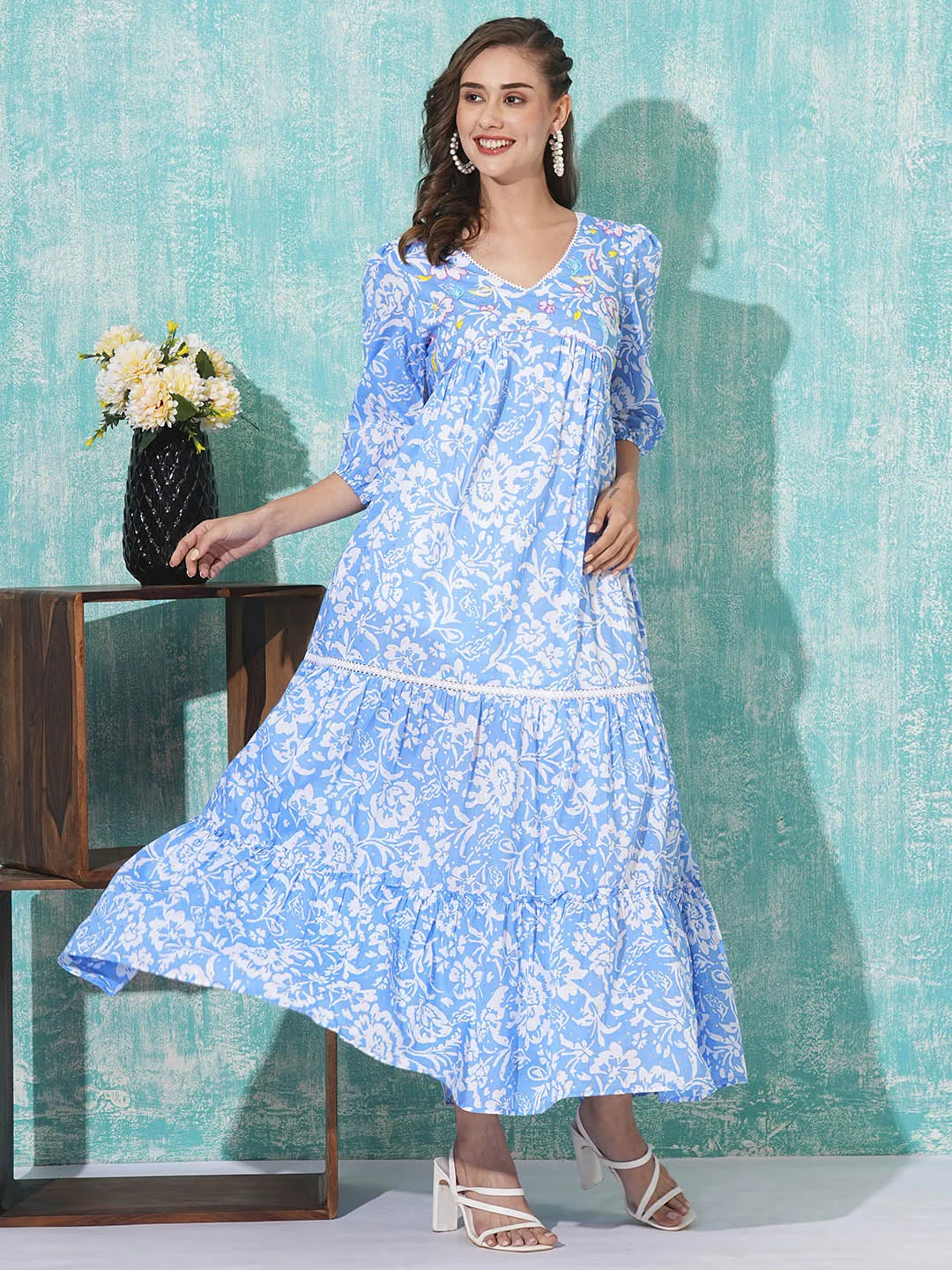 Buy Blue Cotton Party Dress For Women Online In India - Zola
