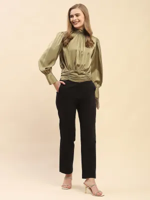 Camla Barcelona Solid Black Straight Fit Trouser