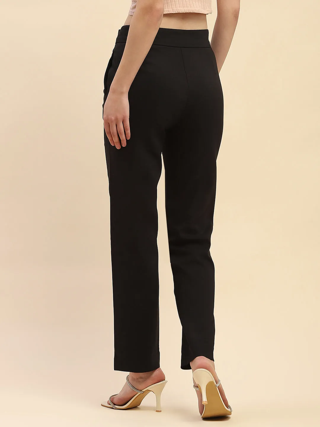 Camla Barcelona Solid Black Straight Fit Trouser
