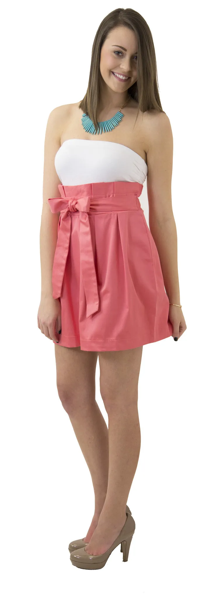 Carolina Bow Skirt - Coral- Cotton Sateen Lined