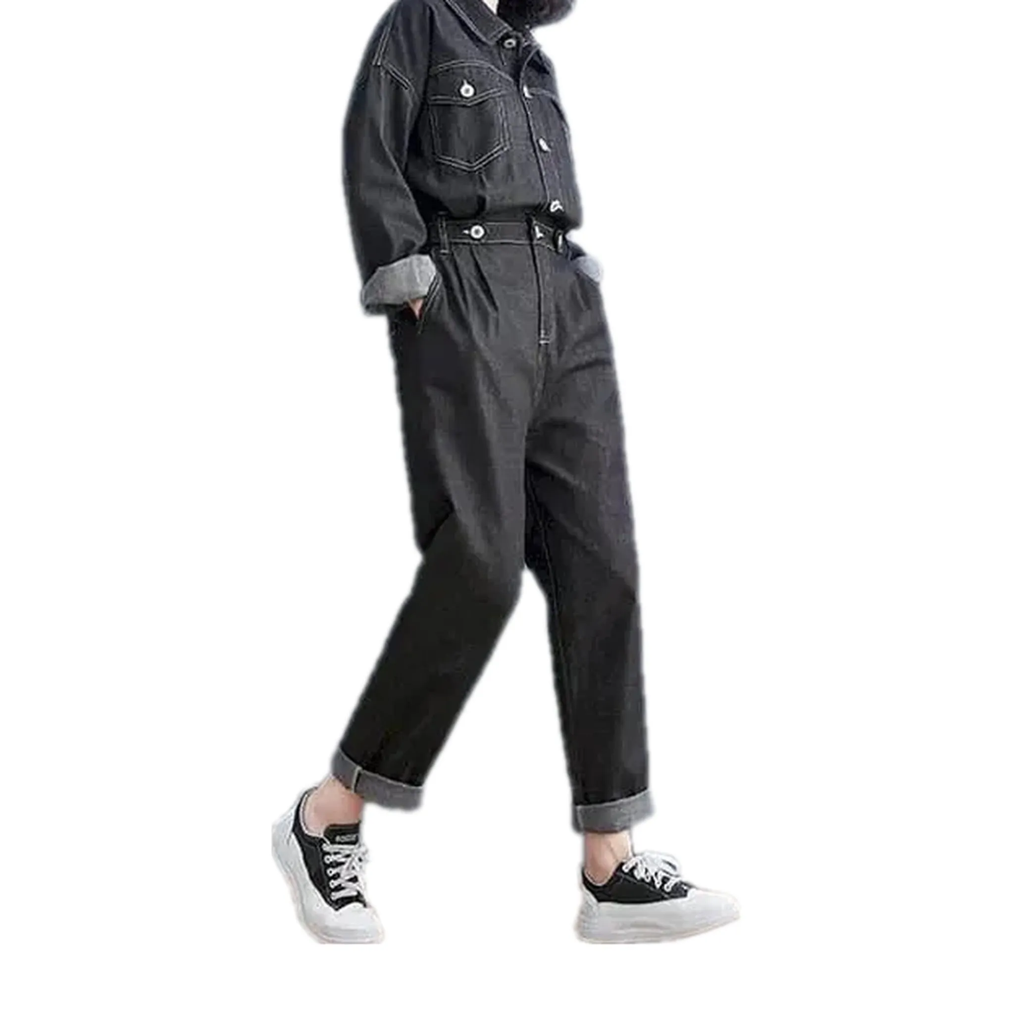 Casual dark labor jeans jumpsuit for women