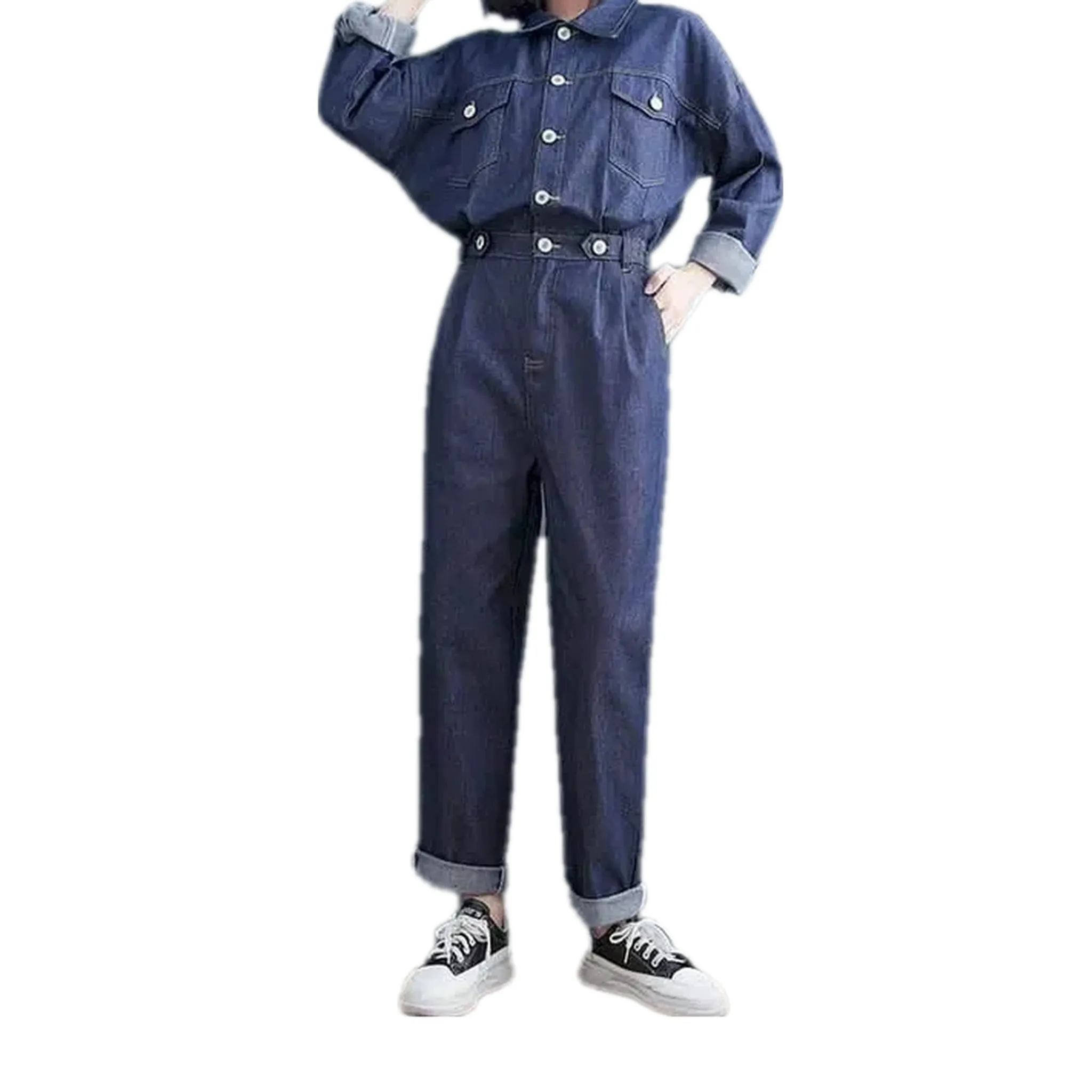 Casual dark labor jeans jumpsuit for women