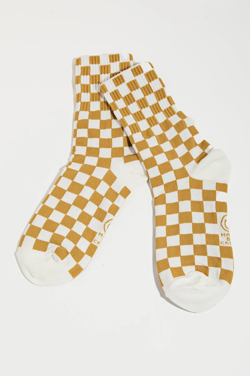 Checkered Stylish Print Mid-Calf Socks (Yellow/Black)