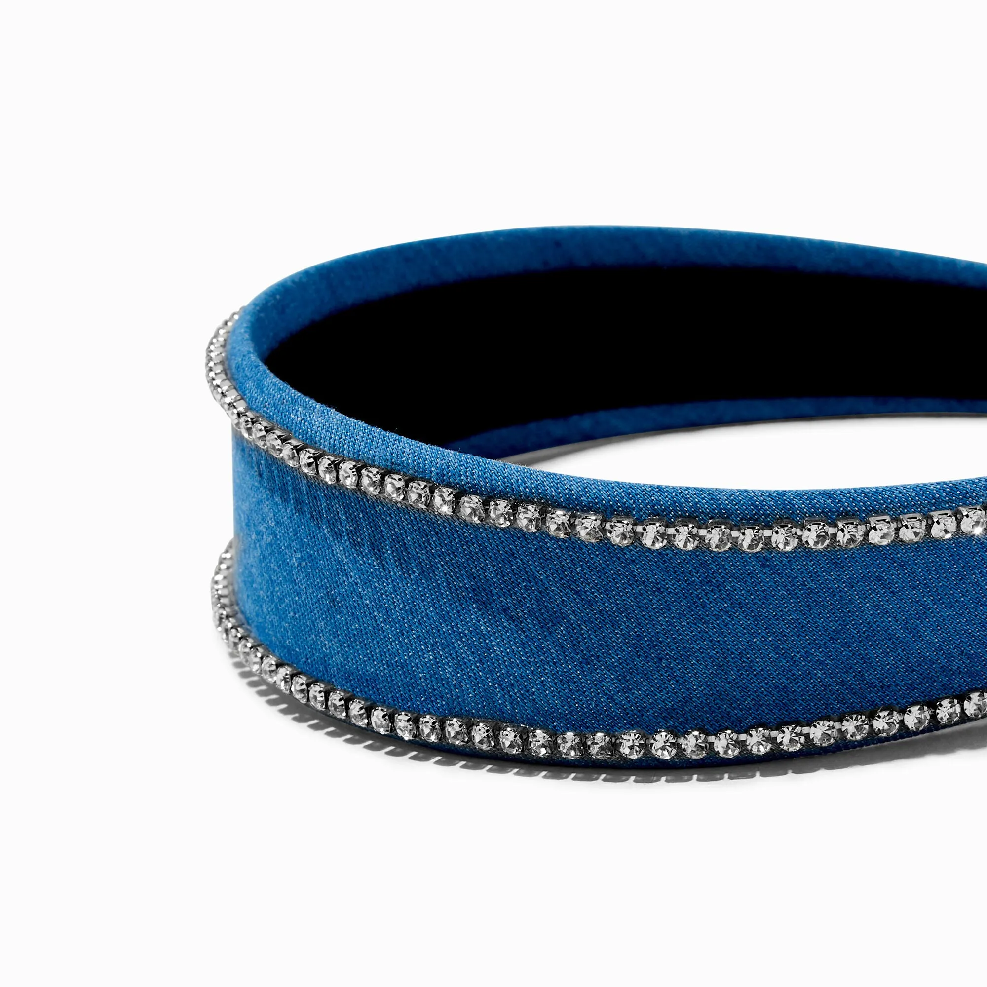 Claire's Crystal Trim Denim Headband | Blue