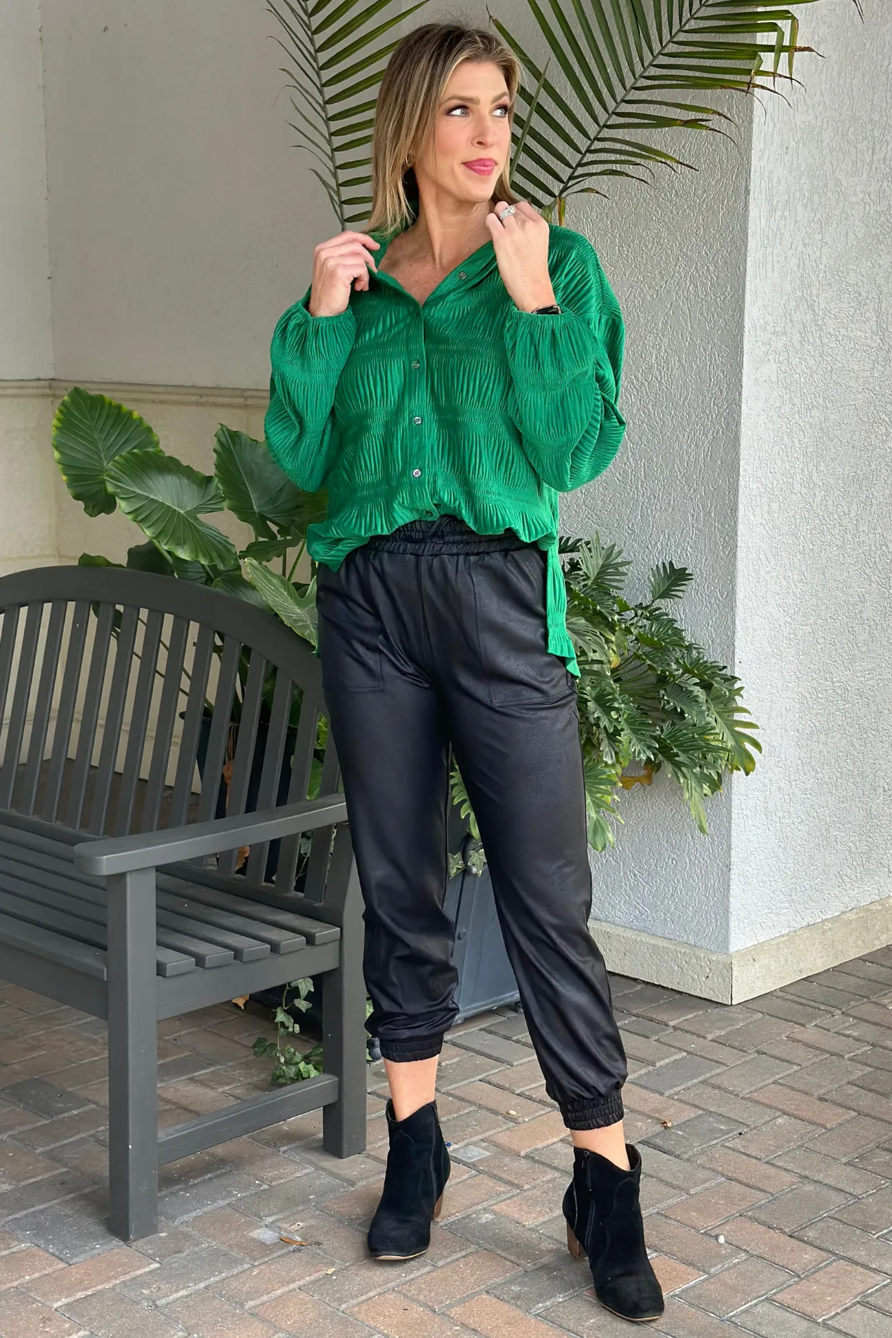 Clara Sunwoo Black Liquid Leather Drawstring Jogger Pant
