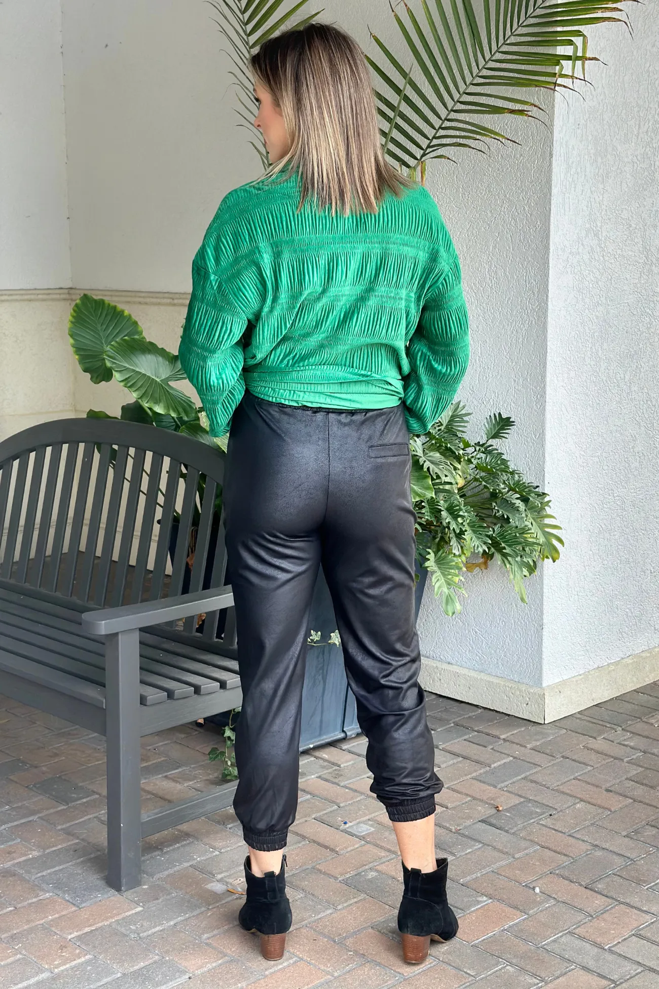 Clara Sunwoo Black Liquid Leather Drawstring Jogger Pant
