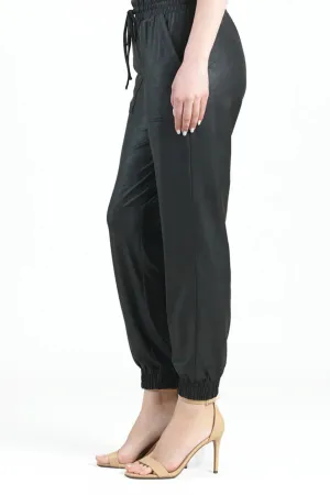 Clara Sunwoo Black Liquid Leather Drawstring Jogger Pant