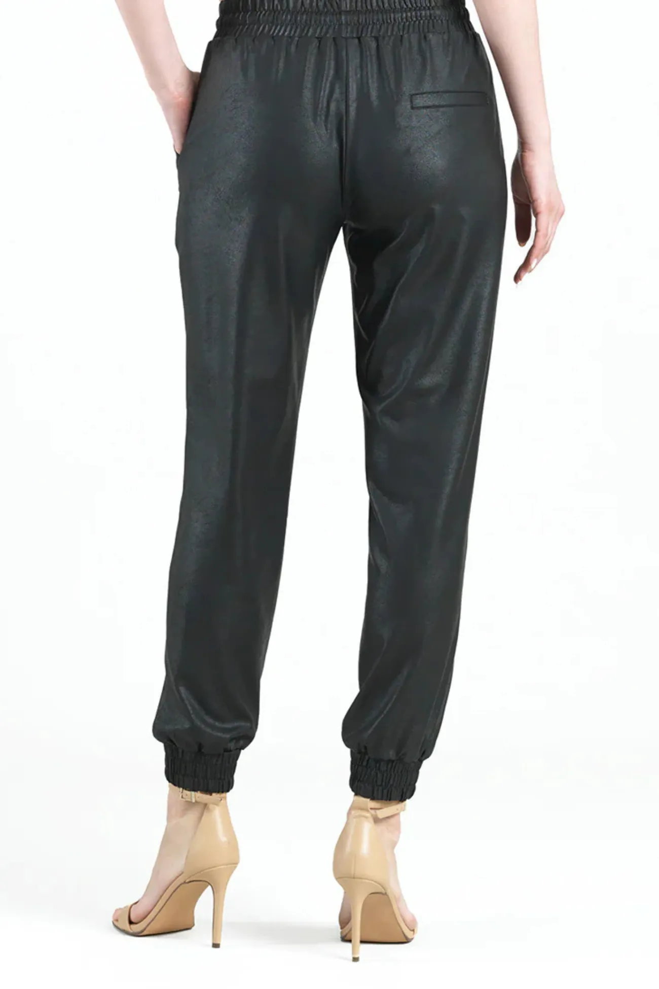 Clara Sunwoo Black Liquid Leather Drawstring Jogger Pant