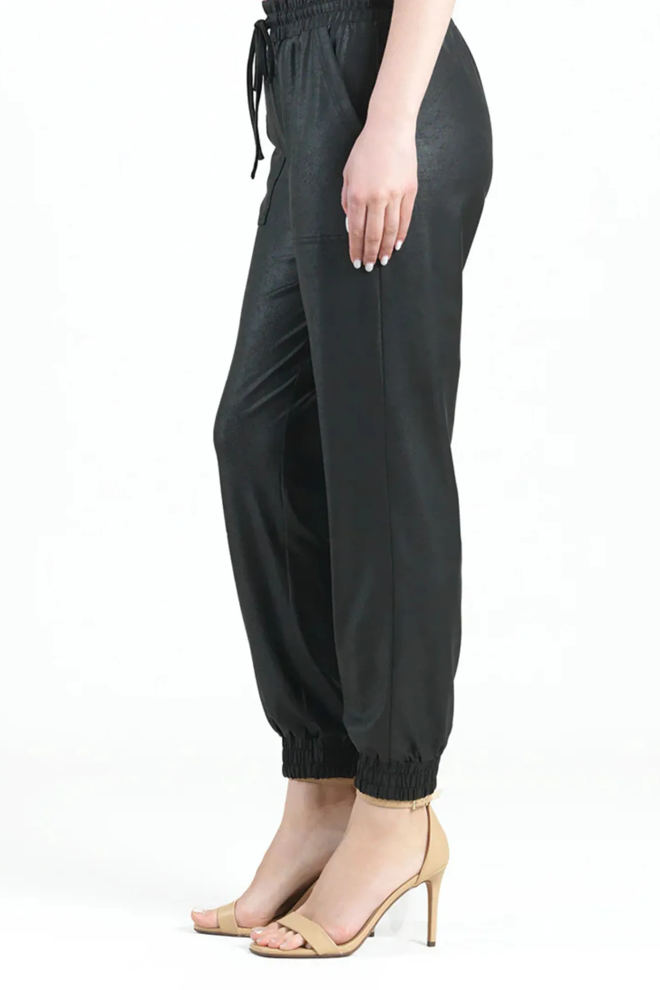 Clara Sunwoo Black Liquid Leather Drawstring Jogger Pant
