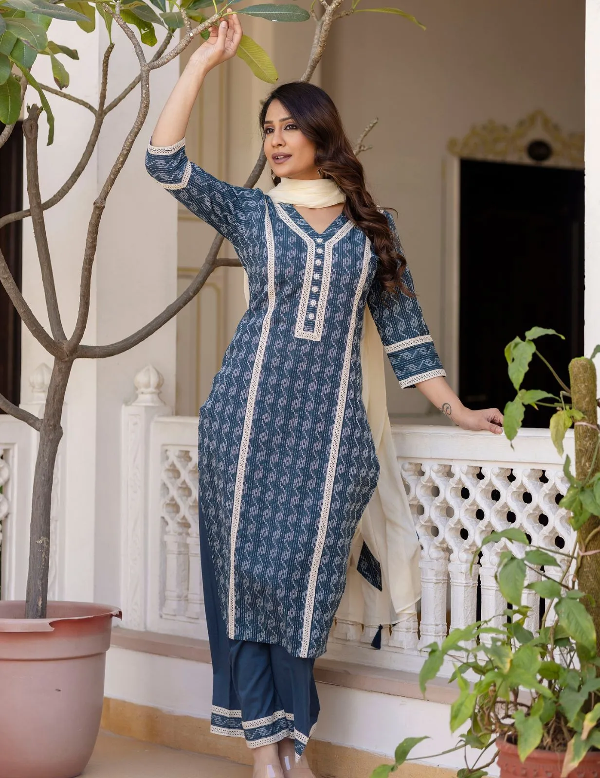 Classic Cotton Kurta Palazzo Set with Dupatta | Comfortable & Stylish