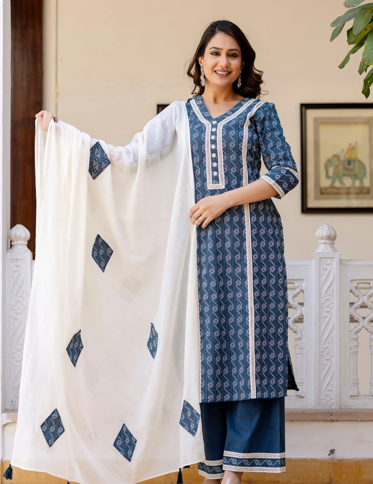 Classic Cotton Kurta Palazzo Set with Dupatta | Comfortable & Stylish