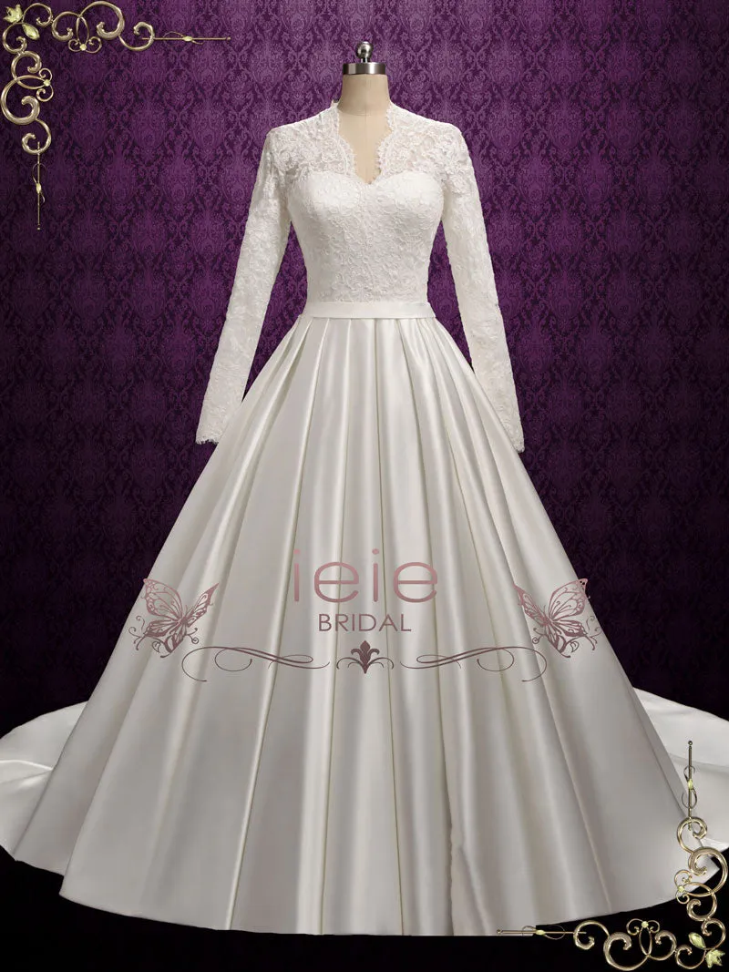 Classic Lace Ball Gown Wedding Dress with Long Lace Sleeves KATHERINE
