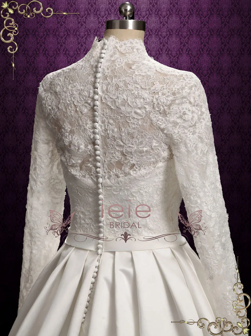 Classic Lace Ball Gown Wedding Dress with Long Lace Sleeves KATHERINE