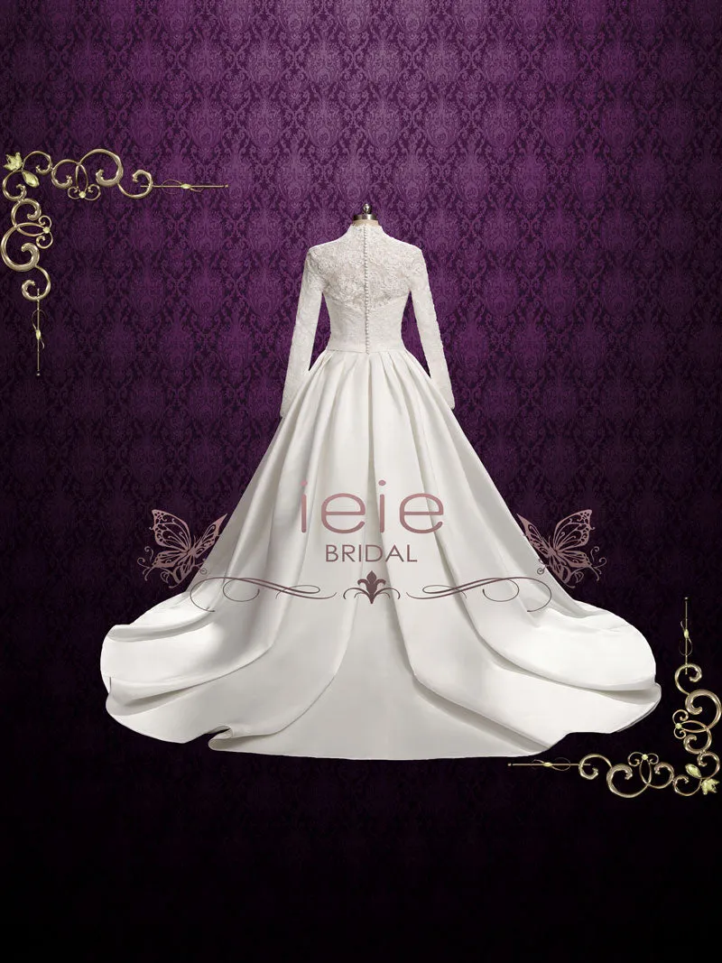 Classic Lace Ball Gown Wedding Dress with Long Lace Sleeves KATHERINE
