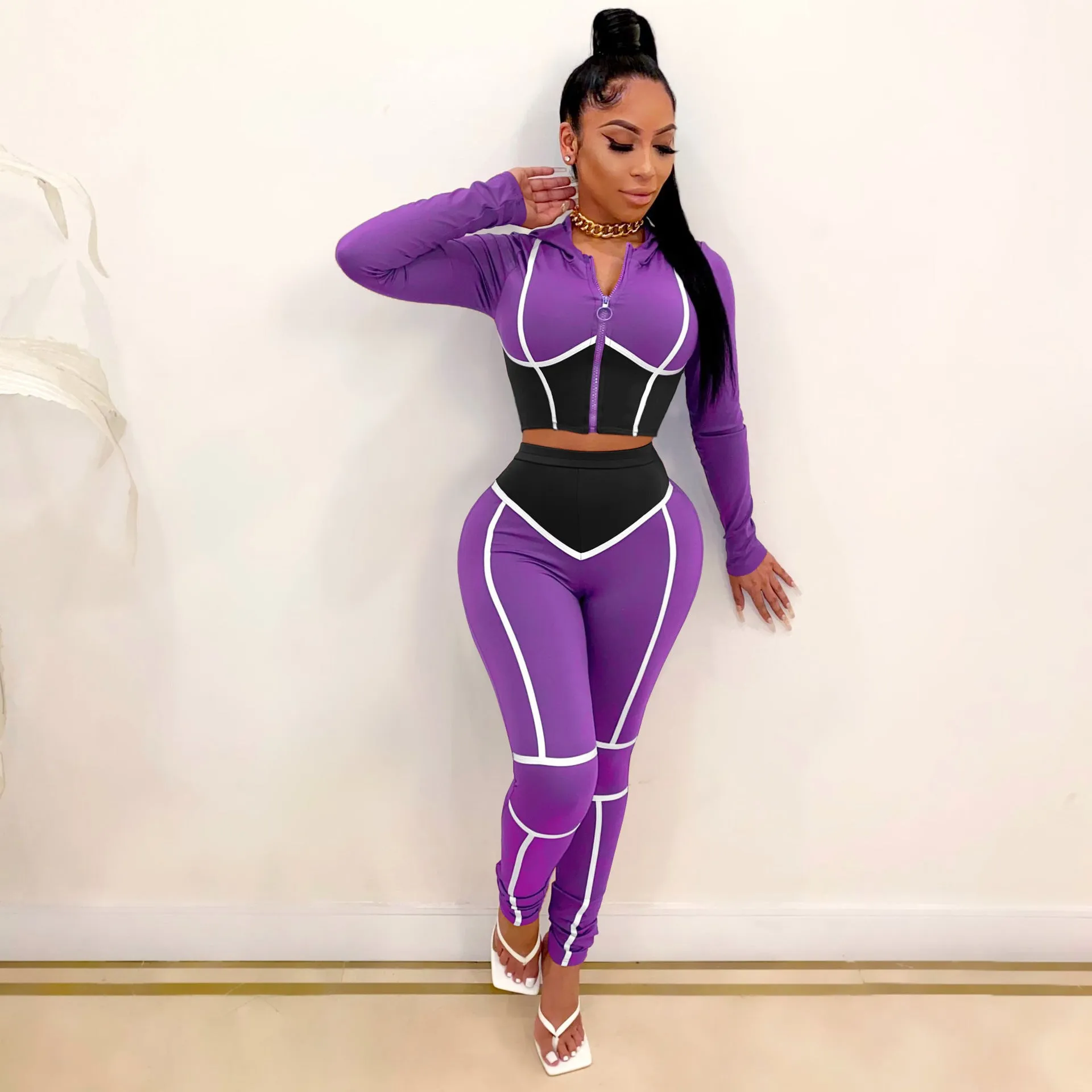Contrast color sports suit (AY1355)