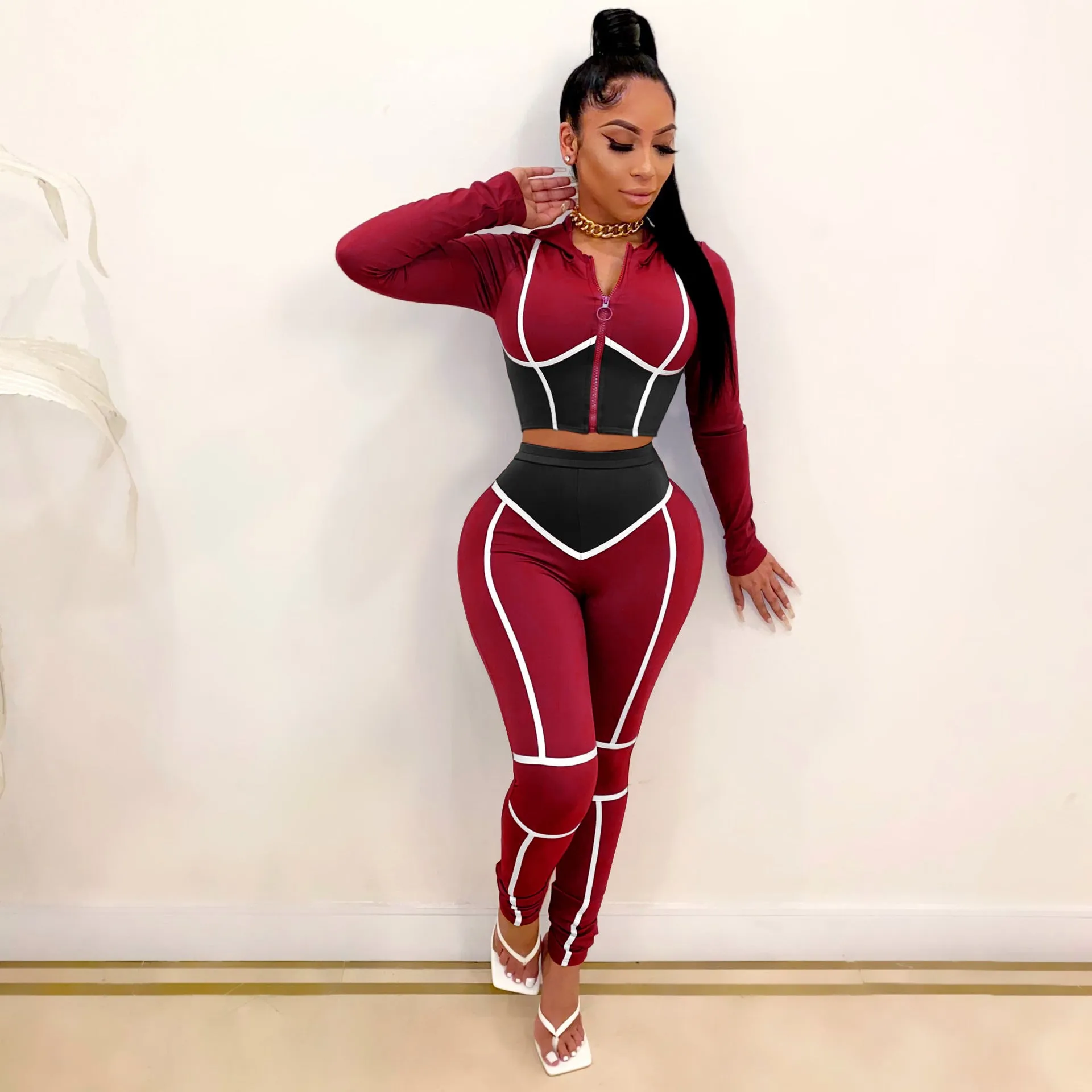 Contrast color sports suit (AY1355)