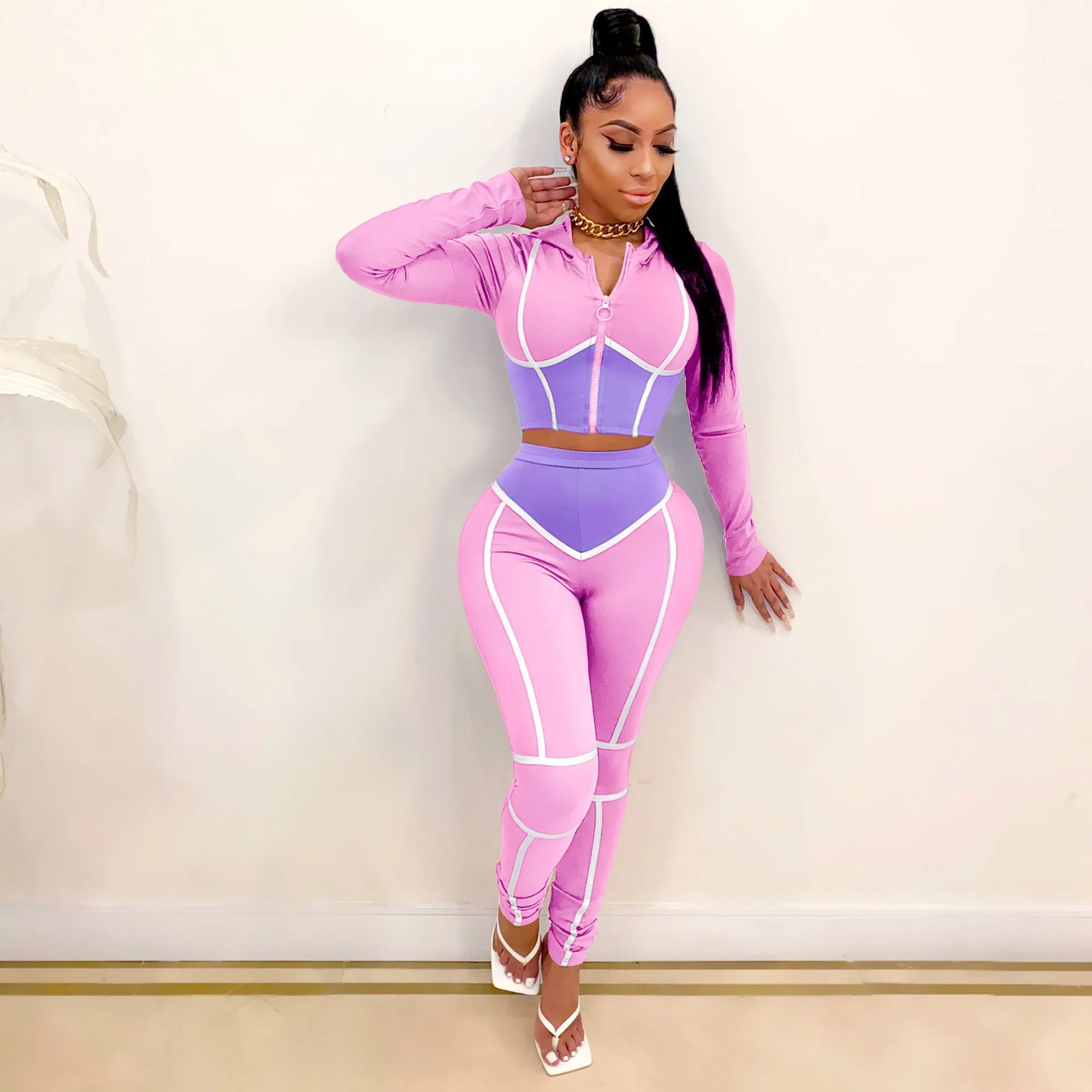 Contrast color sports suit (AY1355)