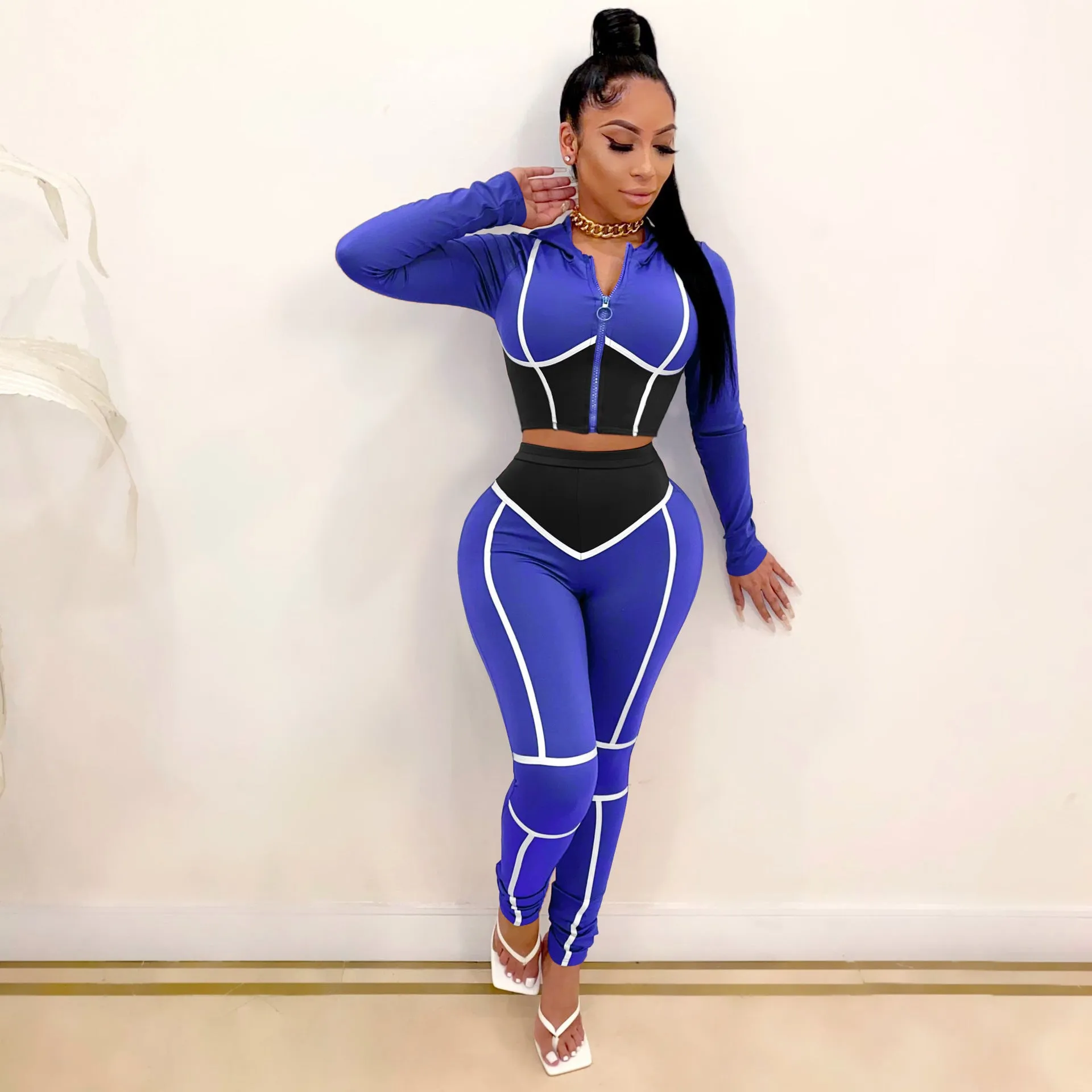 Contrast color sports suit (AY1355)