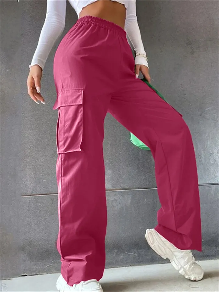 Cool Girl's Fashion Street Snap Elastic Waist Pocket Cargo Pants