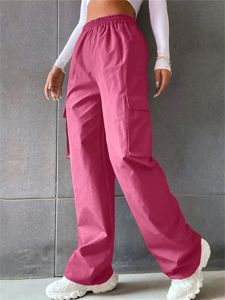 Cool Girl's Fashion Street Snap Elastic Waist Pocket Cargo Pants