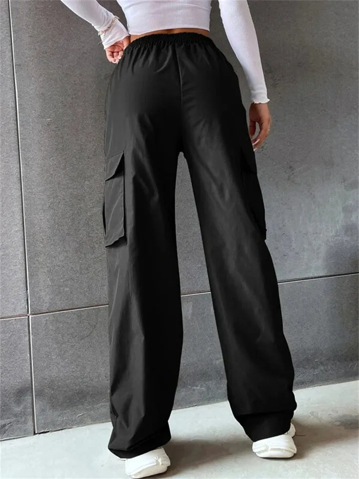Cool Girl's Fashion Street Snap Elastic Waist Pocket Cargo Pants