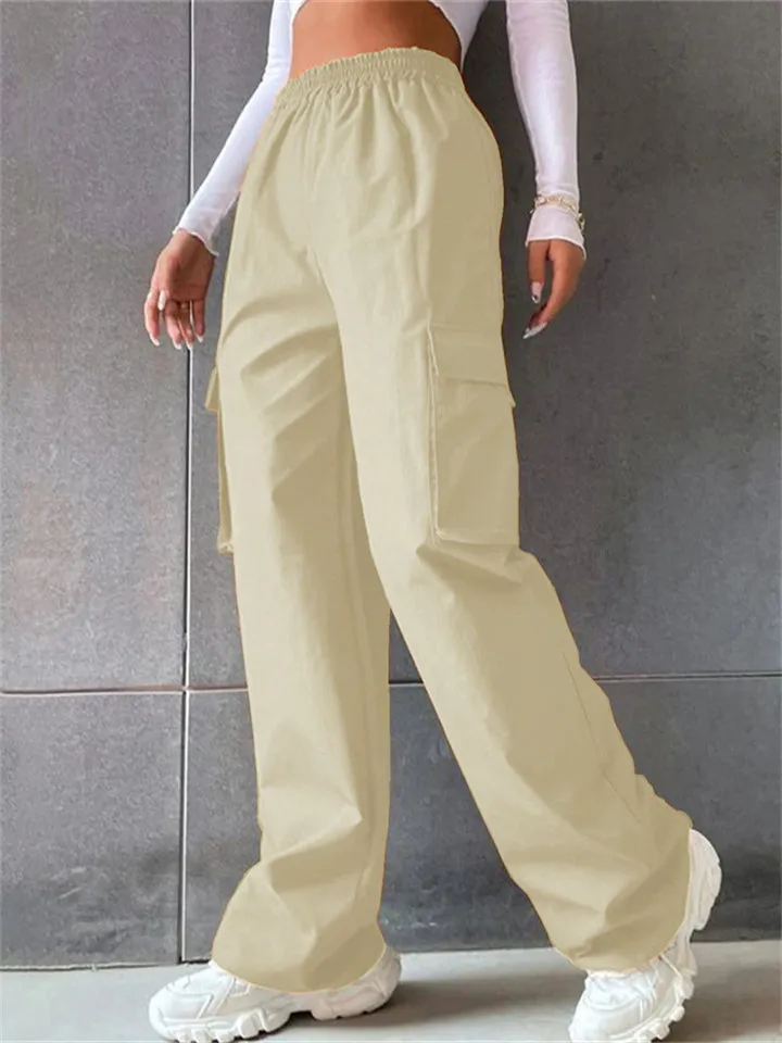 Cool Girl's Fashion Street Snap Elastic Waist Pocket Cargo Pants