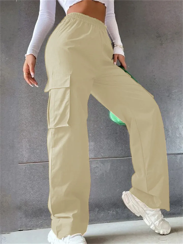 Cool Girl's Fashion Street Snap Elastic Waist Pocket Cargo Pants