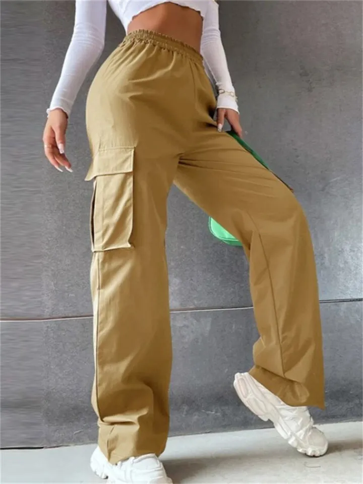 Cool Girl's Fashion Street Snap Elastic Waist Pocket Cargo Pants
