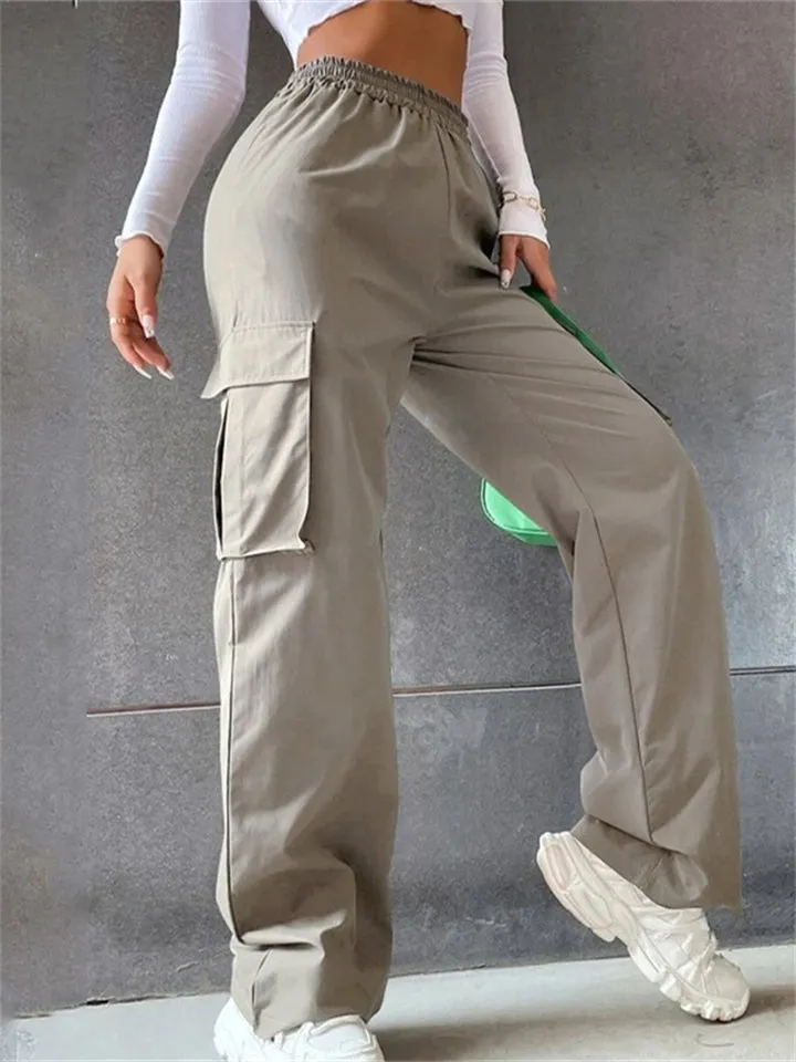 Cool Girl's Fashion Street Snap Elastic Waist Pocket Cargo Pants