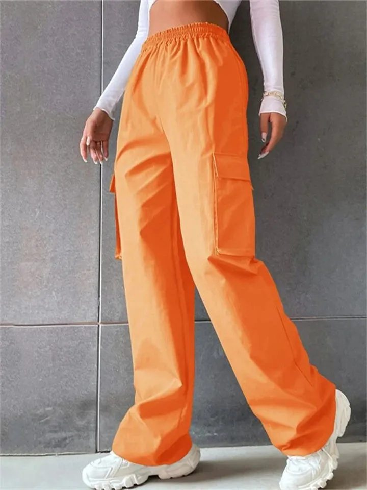 Cool Girl's Fashion Street Snap Elastic Waist Pocket Cargo Pants
