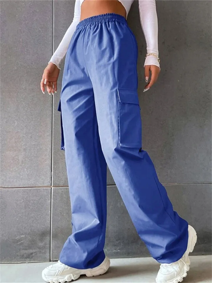 Cool Girl's Fashion Street Snap Elastic Waist Pocket Cargo Pants
