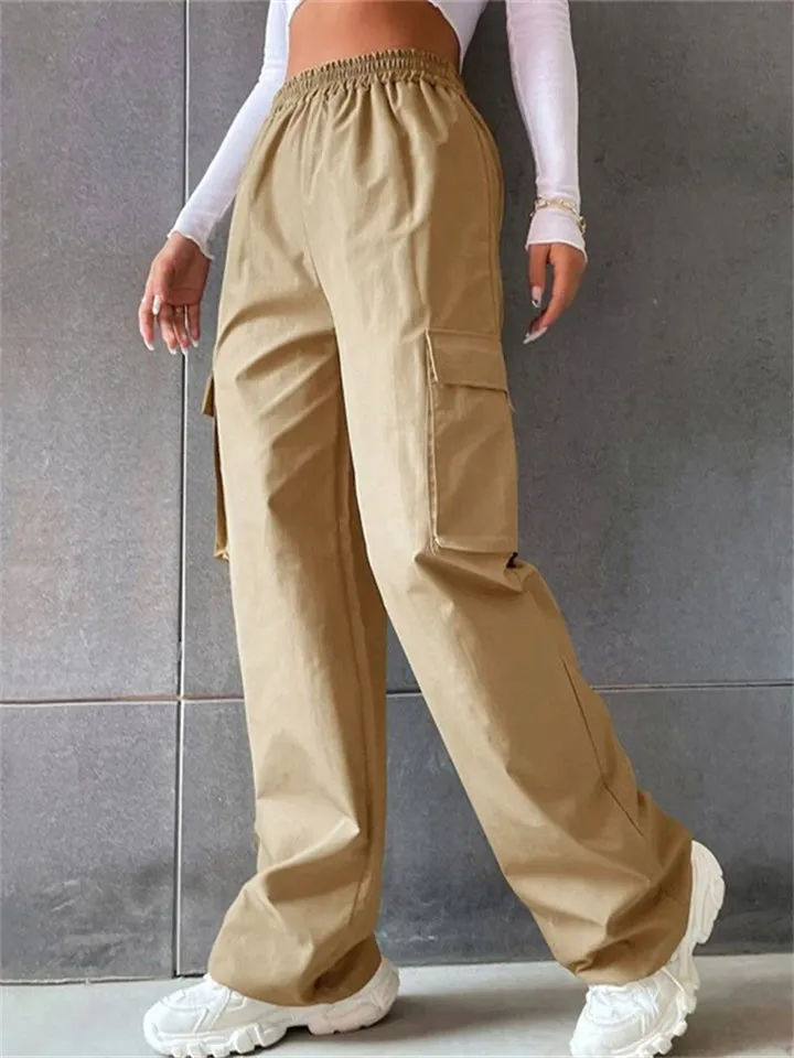 Cool Girl's Fashion Street Snap Elastic Waist Pocket Cargo Pants
