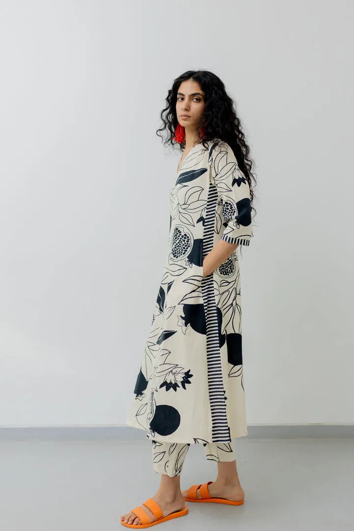 Cream pomegranate print Kurta and Pants set