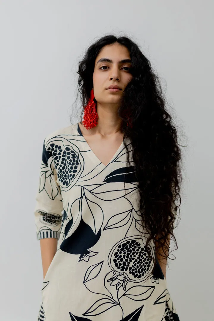 Cream pomegranate print Kurta and Pants set