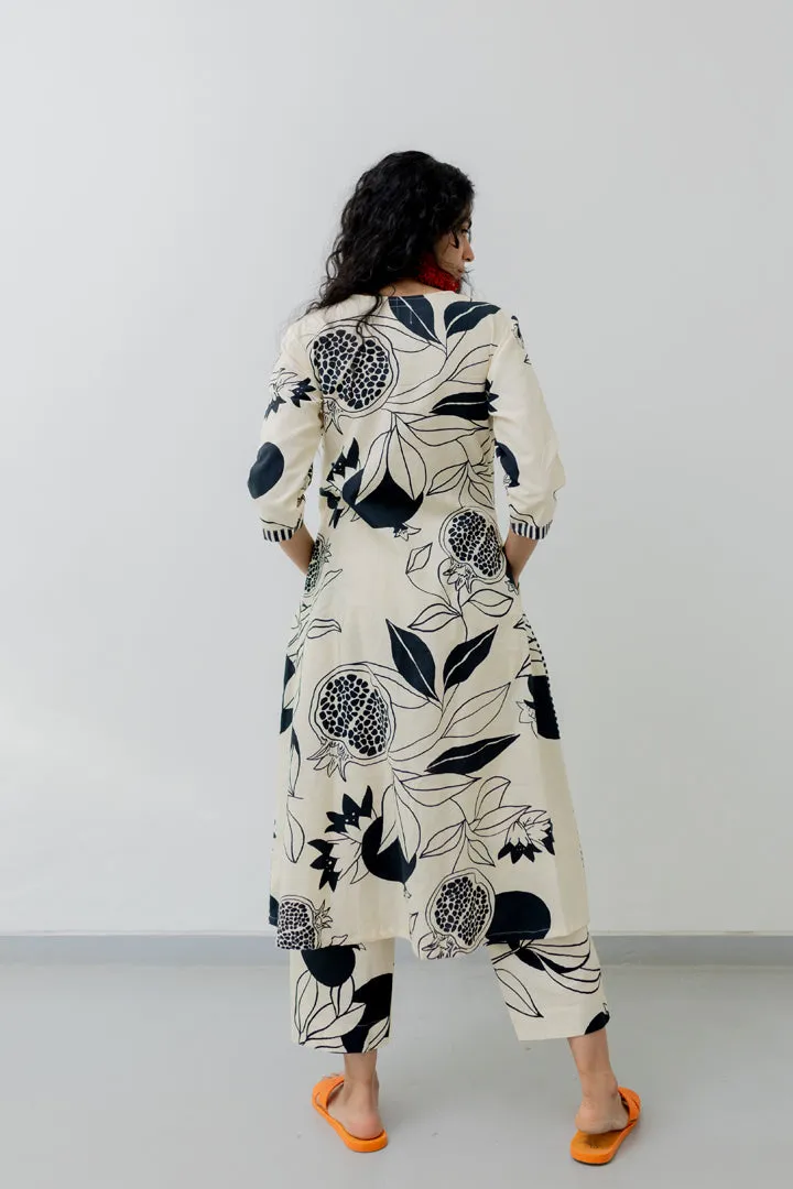 Cream pomegranate print Kurta and Pants set