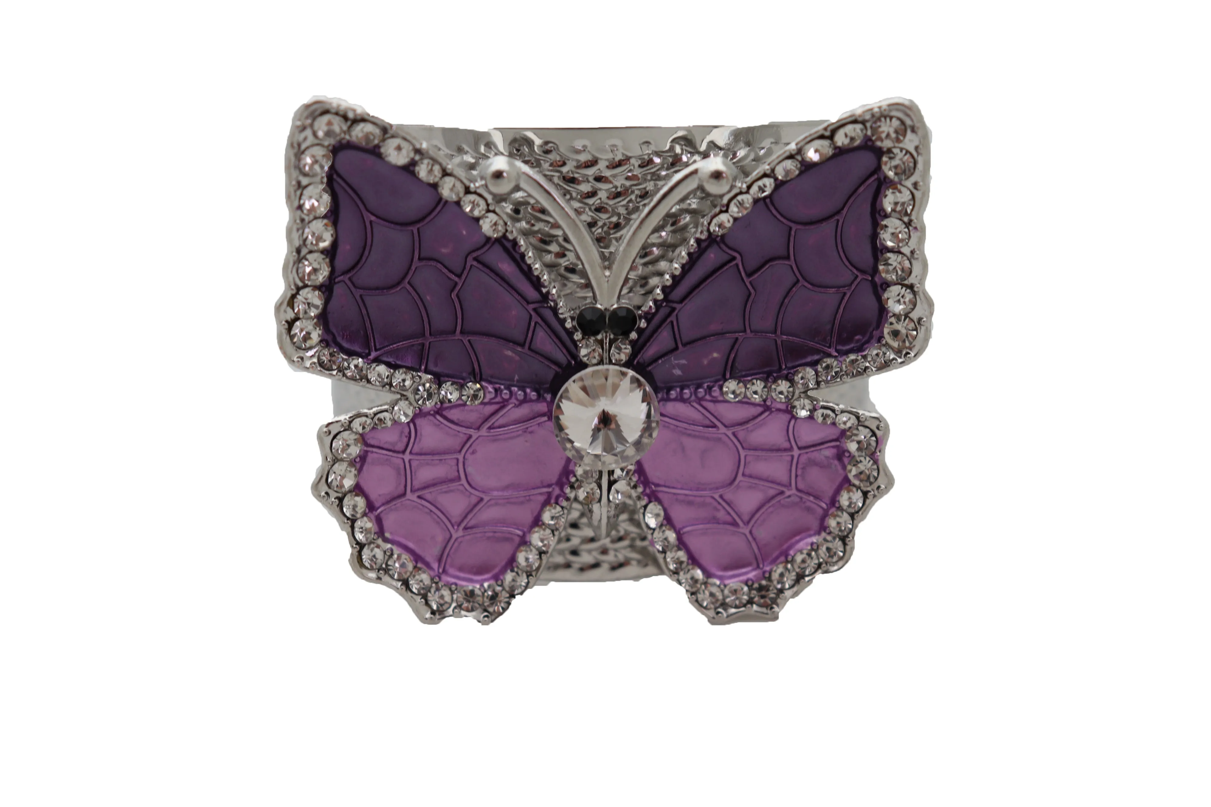 Cuff Bracelet Silver Metal Butterfly Bling Elegant Jewelry Purple Lavender