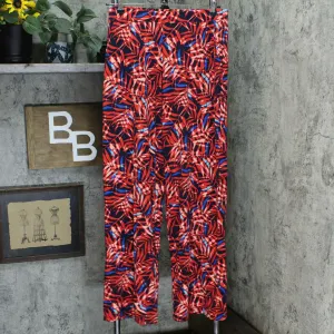 Denim & Co. Pull-On Wide Leg Beach Pants Navy / Red Palm Tall Medium