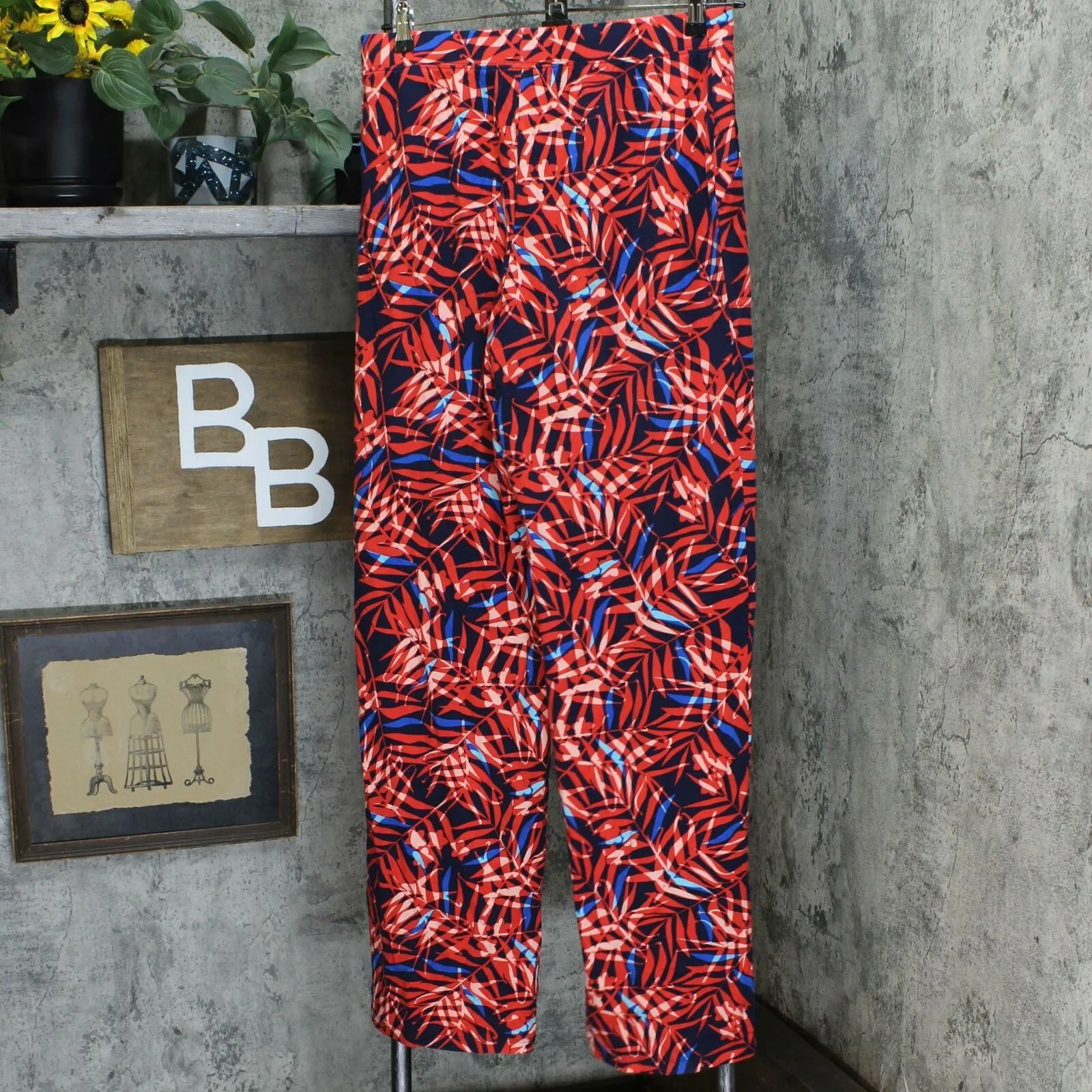 Denim & Co. Pull-On Wide Leg Beach Pants Navy / Red Palm Tall Medium