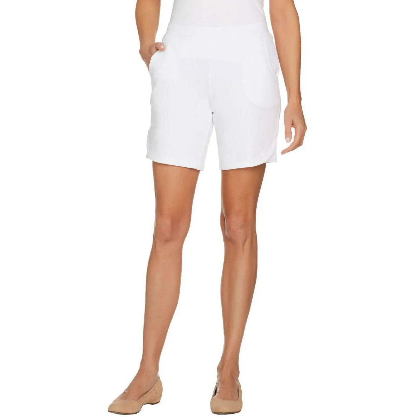 Denim & Co. Women's Active French Terry Shorts With Stitch Details White XL