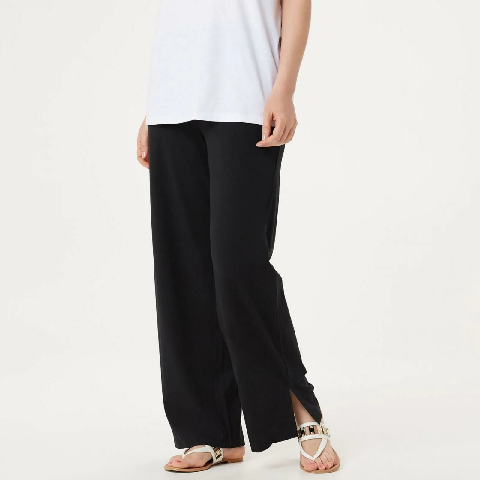 Denim & Co Women's Beach Pull-On Pants With Slit Hem Black Large