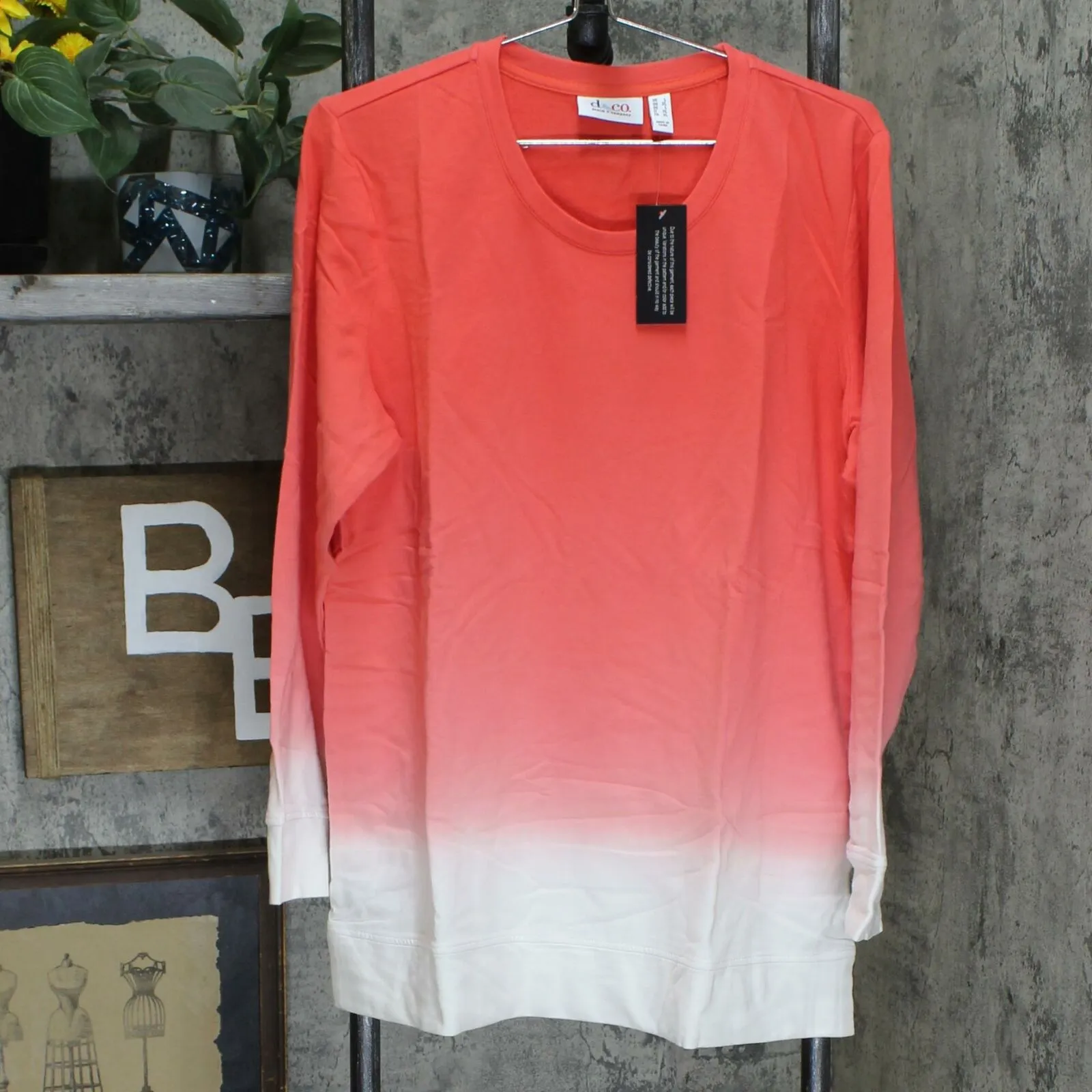 Denim & Co. Women's French Terry Dip Dye Long-Sleeve Tunic Top