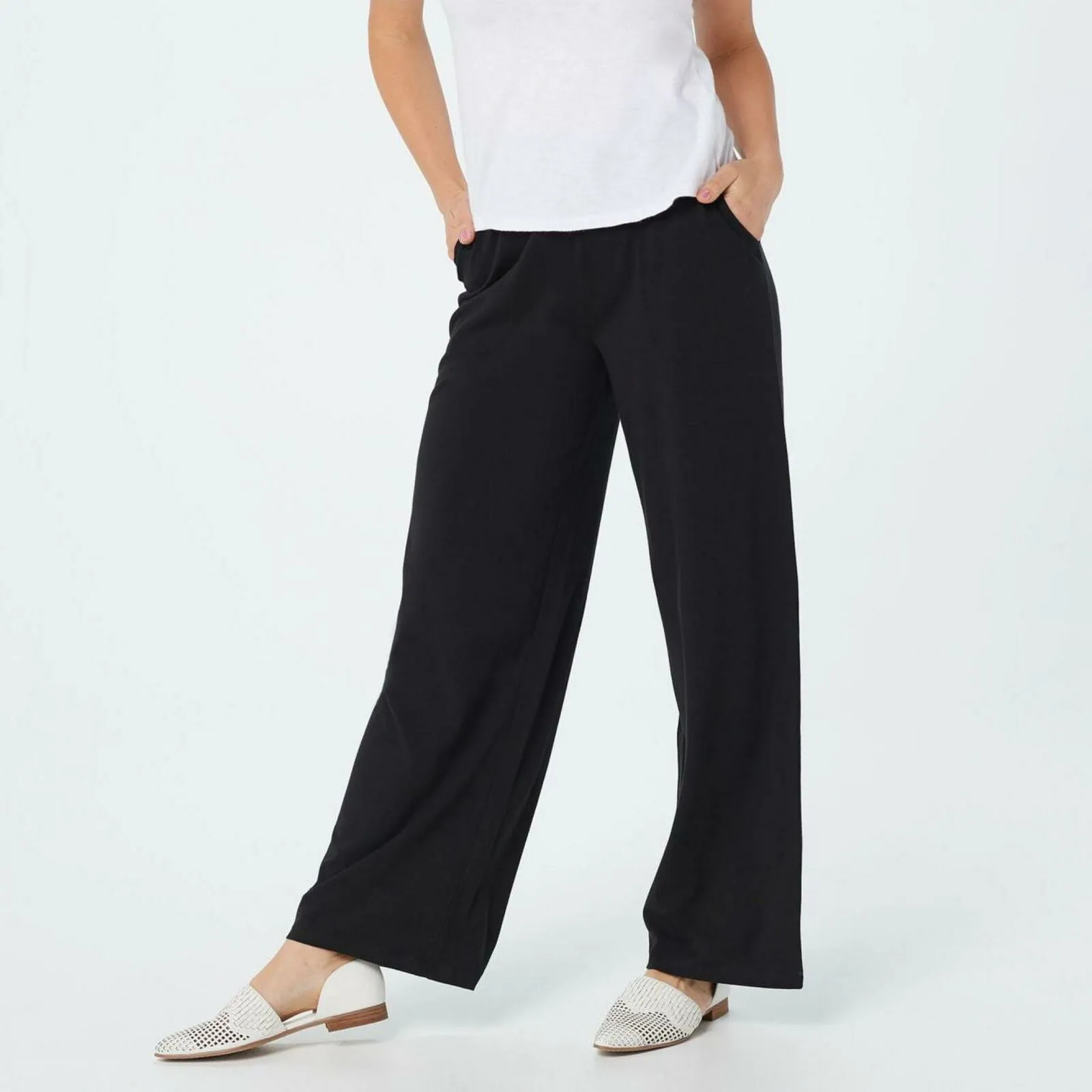 Denim & Co. Women's Pull On Wide Leg Beach Pants Black Medium