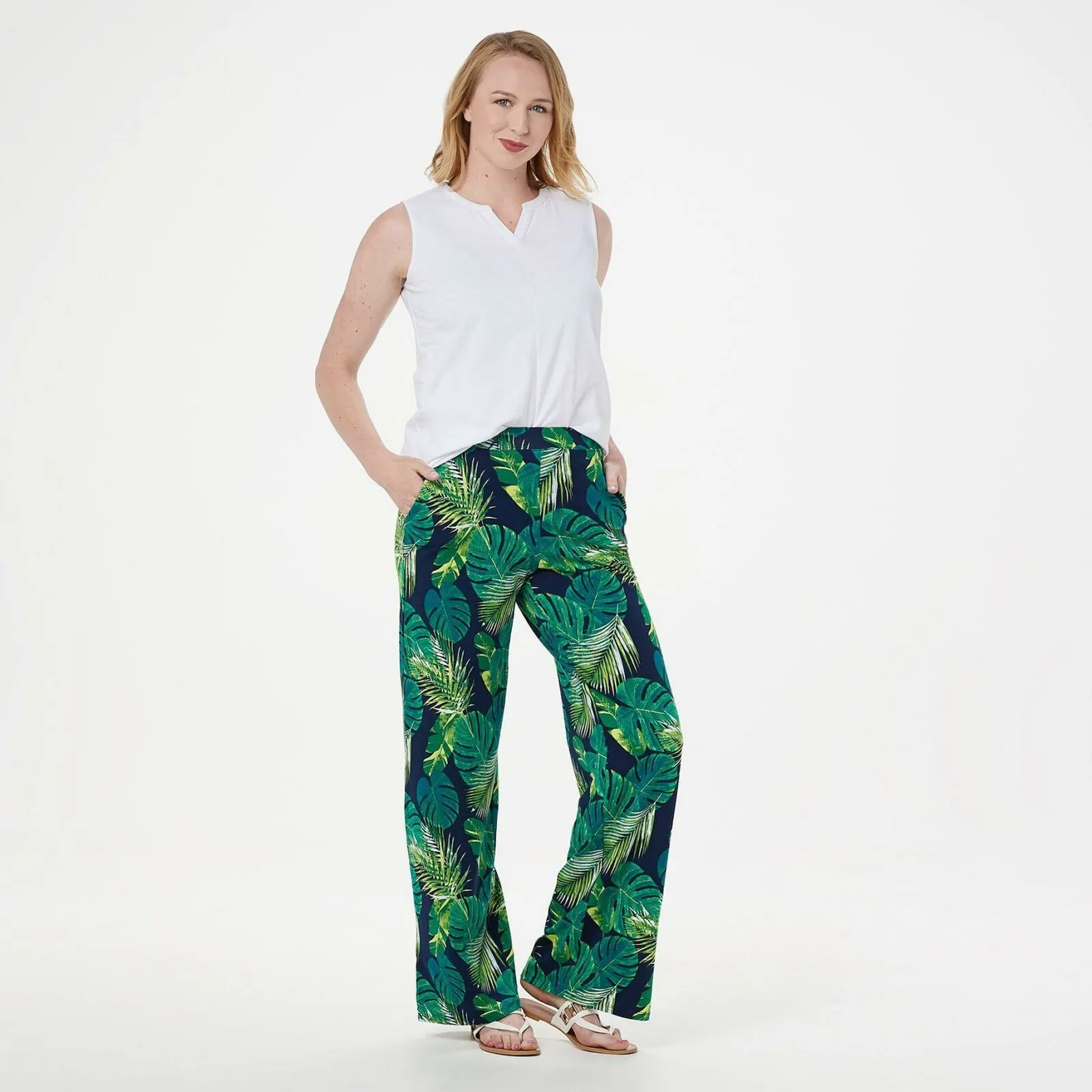 Denim & Co. Women's Tall Pull-On Beach Pants With Side Slits