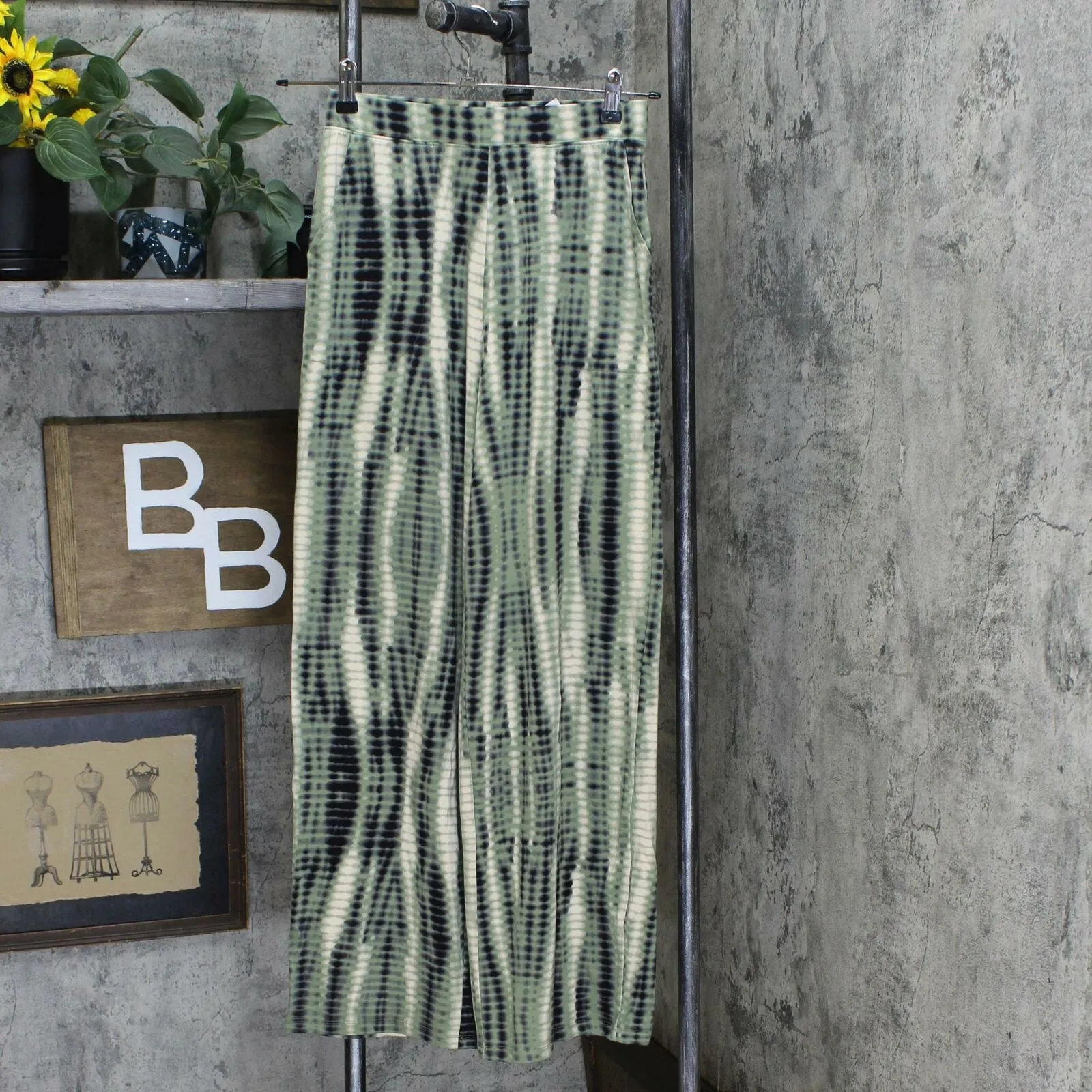 Denim & Co. Women's Wide Leg Pull-On Beach Pants Olive Tie Dye XXS